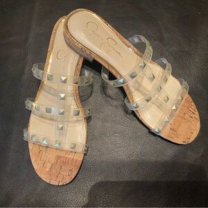 NWOT Jessica Simpson Clear and Gold Studded Sandals Size 8